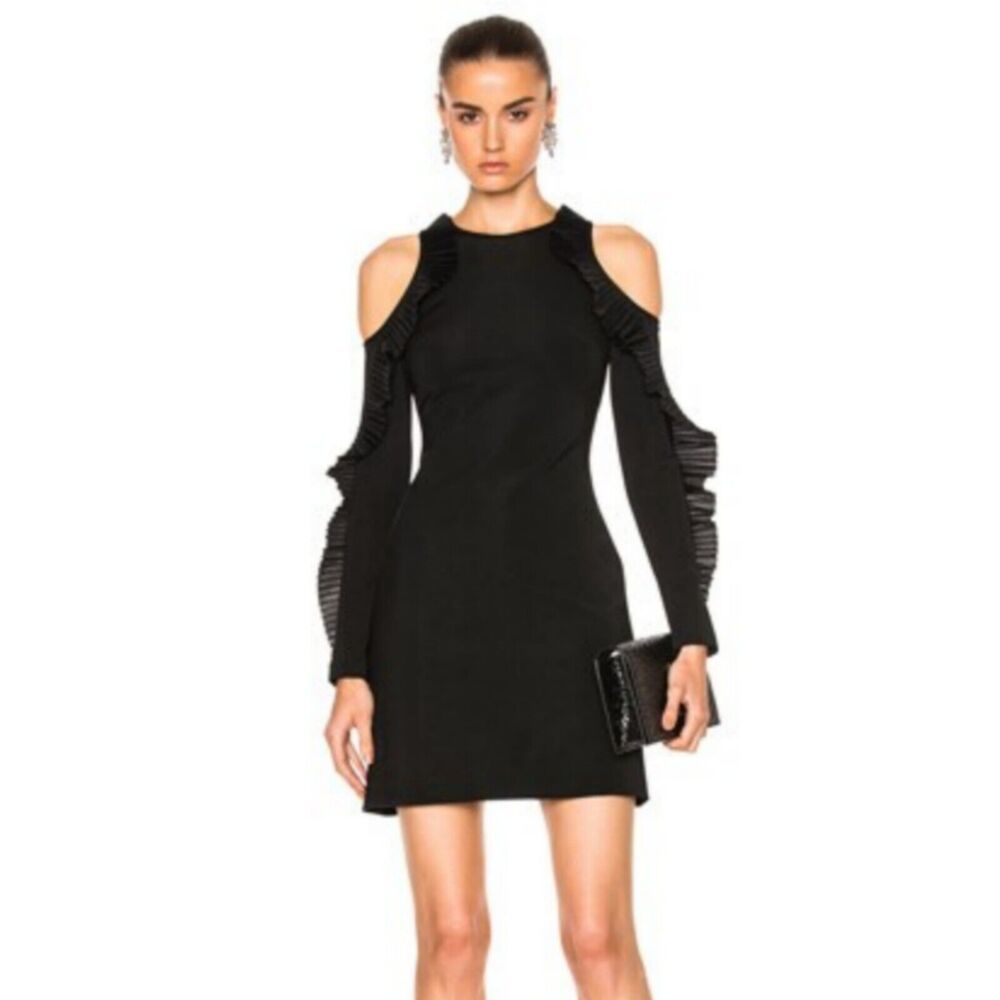 David Koma Pleated Ruffle Cold Shoulder Bodycon Mini Dress $1425 XS